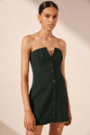 Irena Strapless Button Up Mini Dress Deep Forest