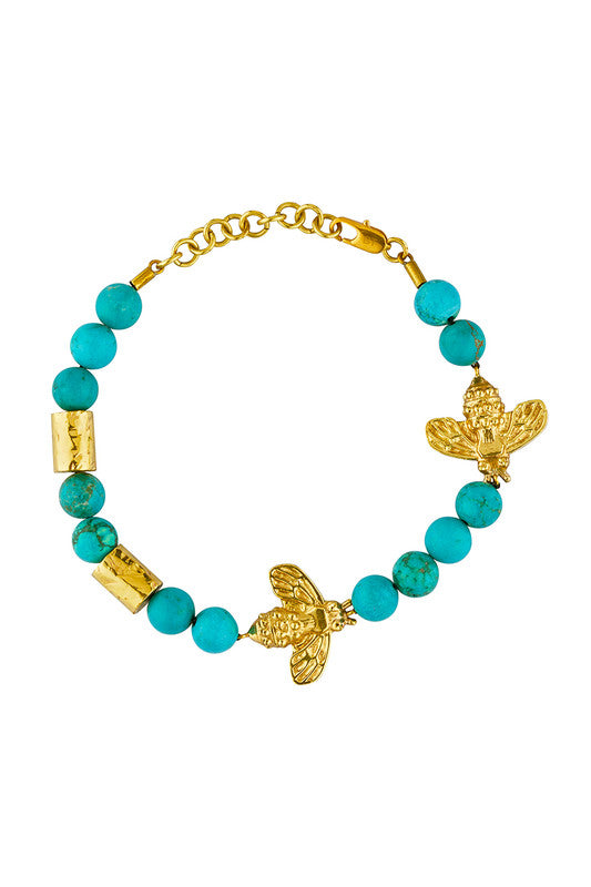 Bee Charm Bracelet in Gold Turquoise