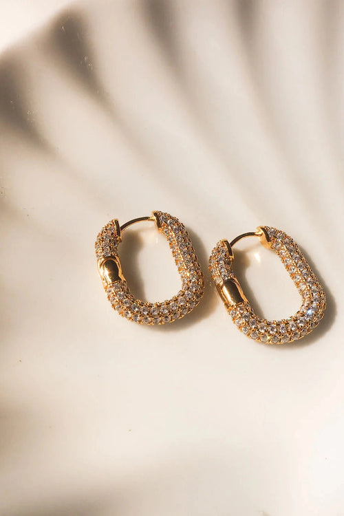 XL Pave Chain Link Hoops Gold