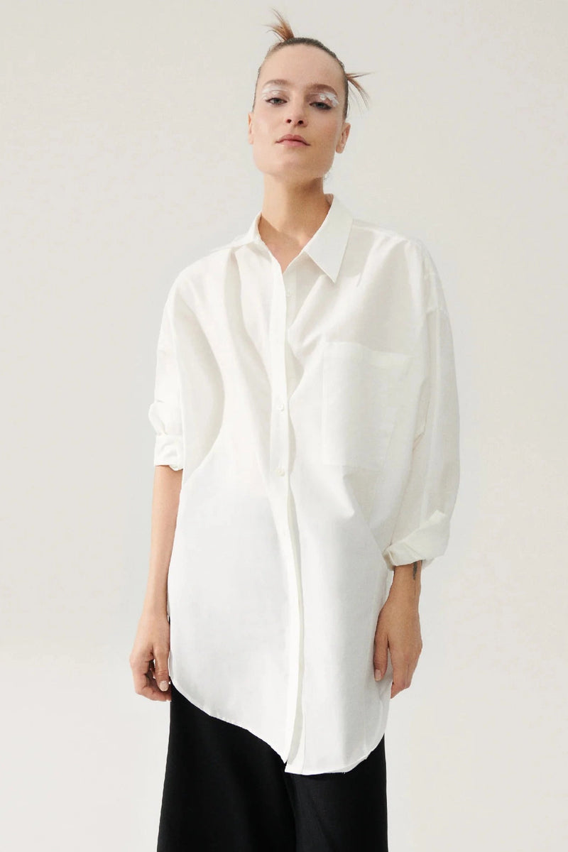 Cotton Silk Round Shirt White