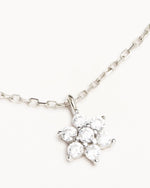 14k Solid White Gold Crystal Lotus Flower Necklace