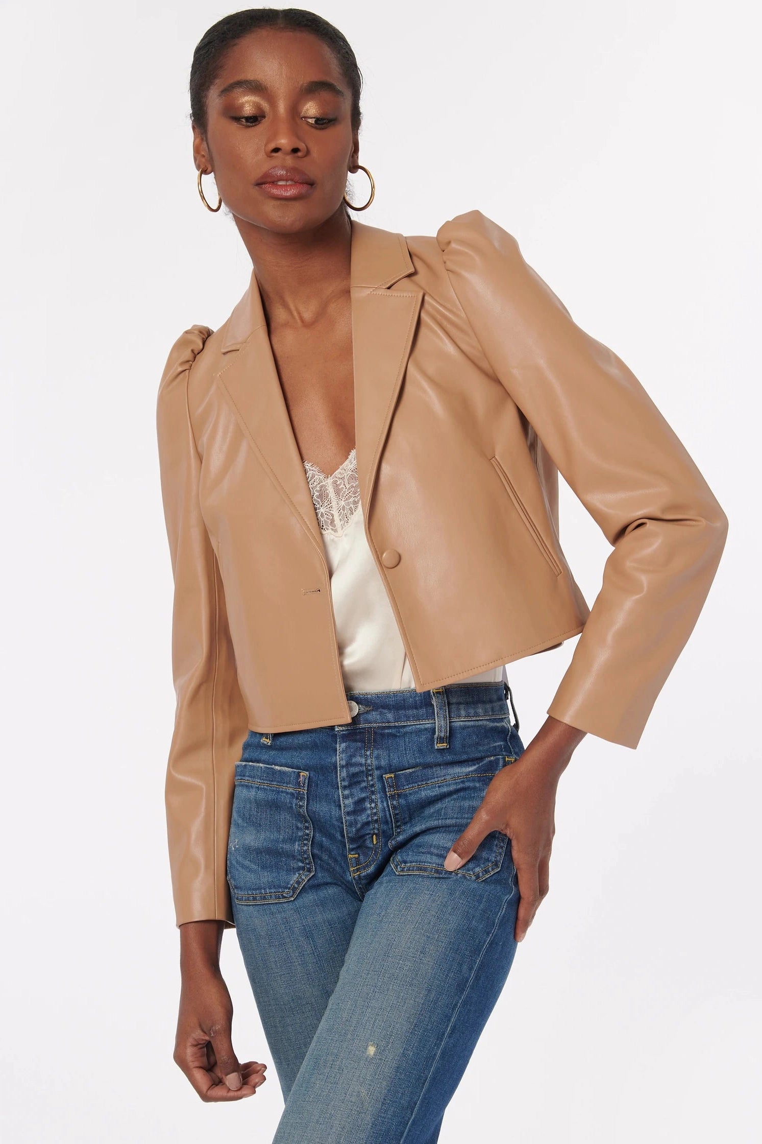 Leather 2025 jacket beige