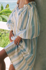 Sicily Dress Blue Yellow Stripe
