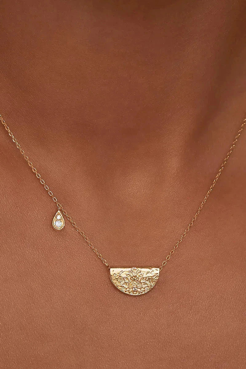 Gold Lotus Birthstone Necklace June Moonstone