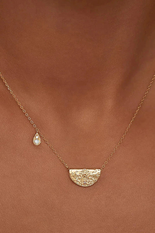 Gold Lotus Birthstone Necklace April WhiteTopaz