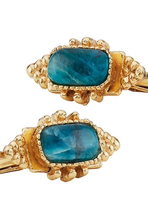 Serti Talisman Earrings Gold Blue Apatite