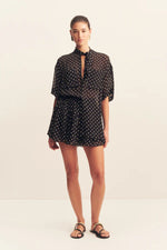 Houston Short Sleeve Neck Tie Shirt Noir Polka