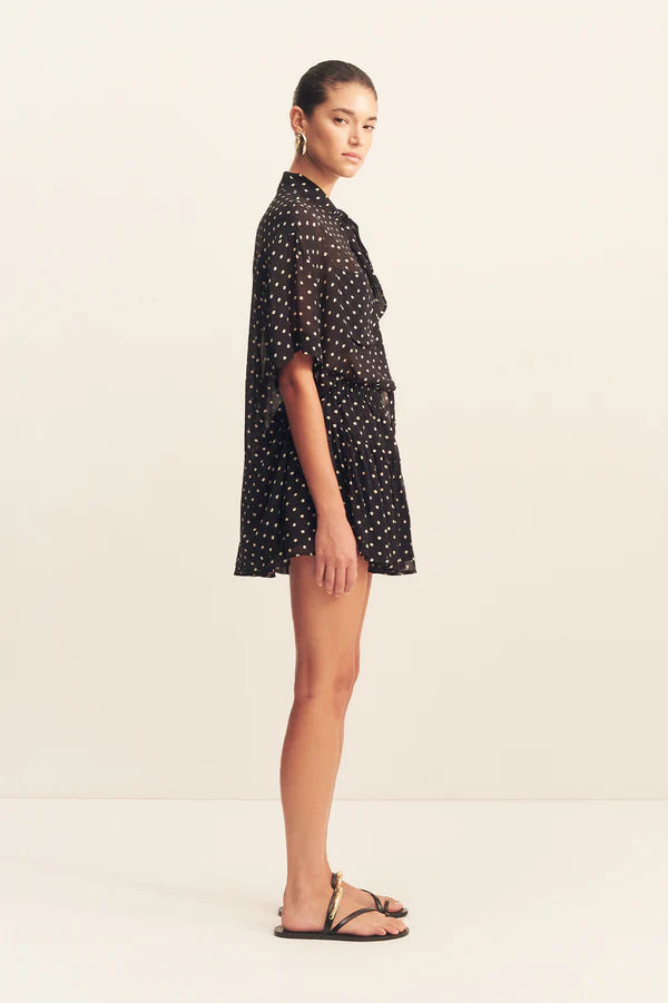 Houston Short Sleeve Neck Tie Shirt Noir Polka