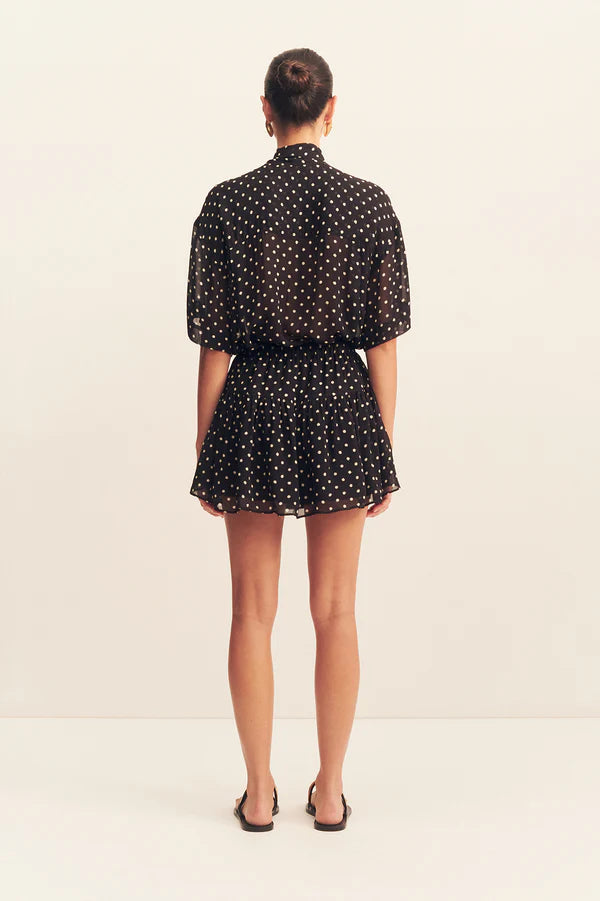 Houston Short Sleeve Neck Tie Shirt Noir Polka