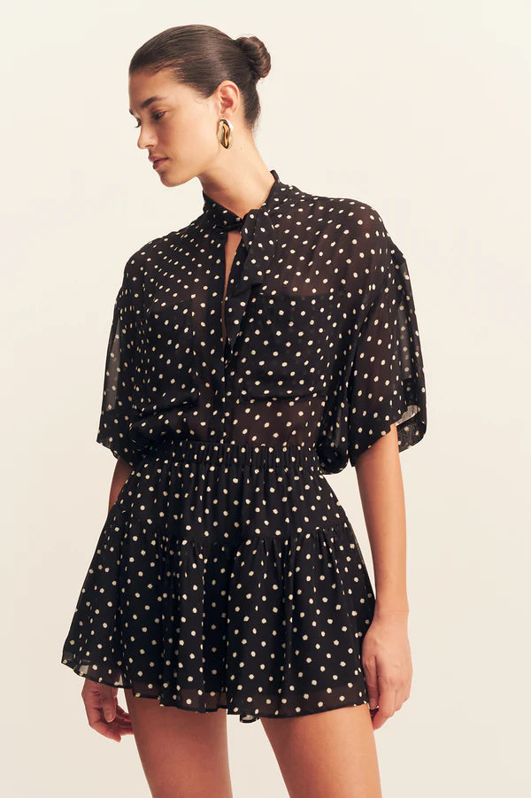 Houston Short Sleeve Neck Tie Shirt Noir Polka