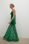 Elle Silk Lace Cowl Maxi Dress Emerald Green