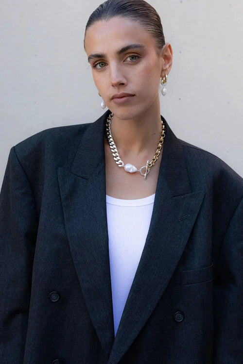 Amalgamated Pearl Statement Necklace 18K Gold + Sterling Silver Plating