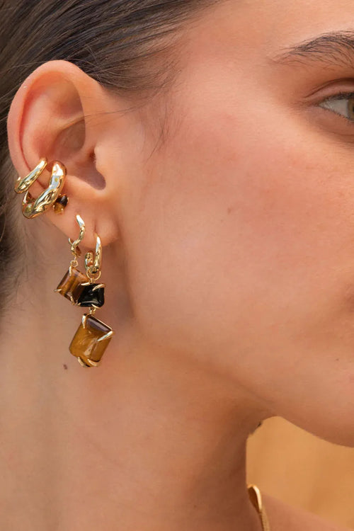 Wave Huggies Tiger's Eye 18K Gold Plating