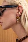 Bean Statement Chain Earrings Tiger's Eye 18K Gold Plating