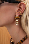 Bean Statement Chain Earrings Tiger's Eye 18K Gold Plating