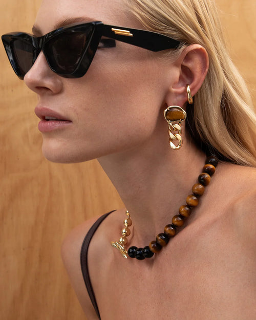 Primal Statement Necklace Tiger's Eye 18K Gold Plating