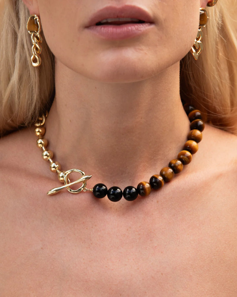 Primal Statement Necklace Tiger's Eye 18K Gold Plating