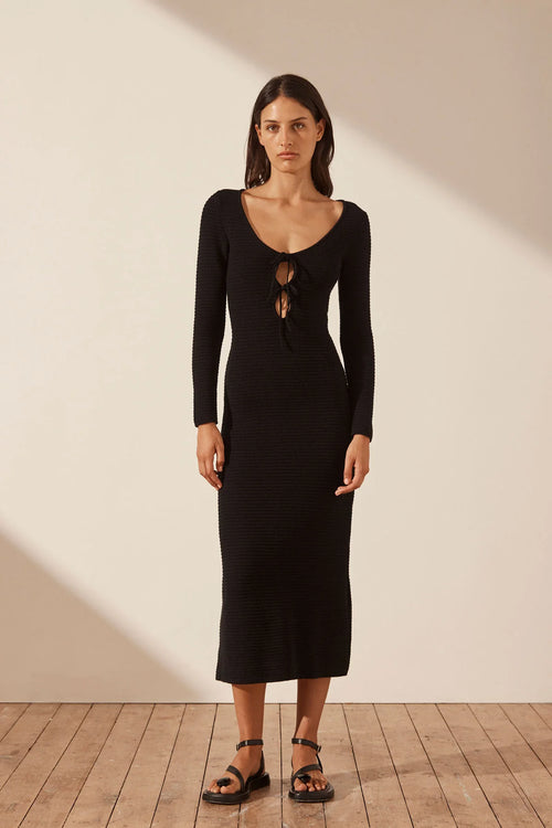 Eve Long Sleeve Keyhole Midi Dress Black