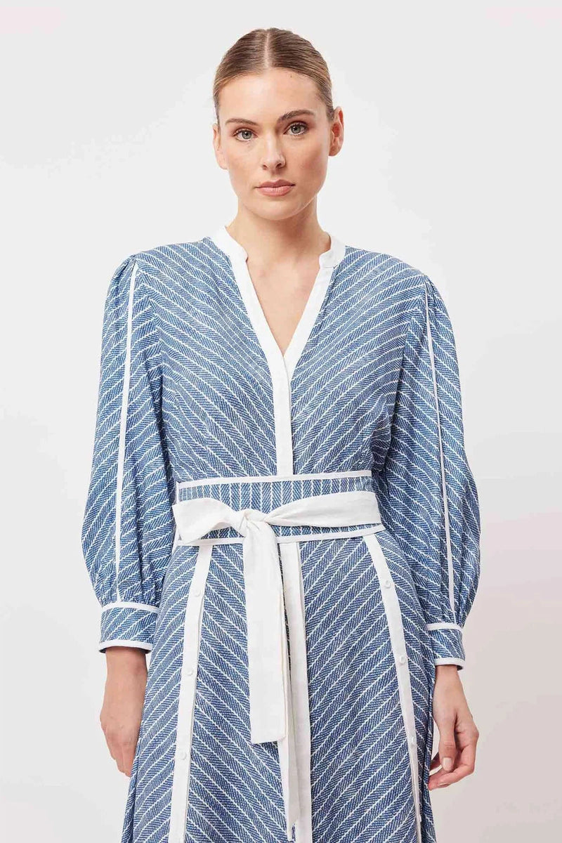 Coba Linen Viscose Midi Dress in Del Mar Stripe