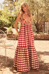 Gingham Embroidery Dress in Ruby Cream