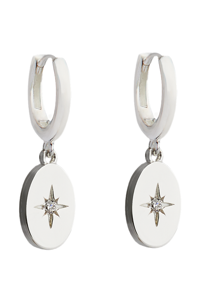 Diamond Signet Earrings Silver