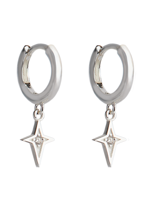 Diamond North Star Earrings Silver