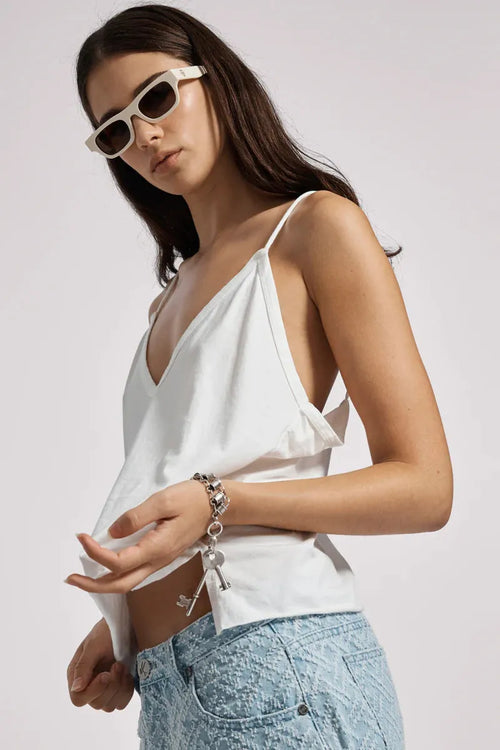 Deep V Front Singlet White
