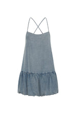 Tencel Bubble Hem Mini Slip Dress Washed Blue