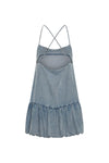 Tencel Bubble Hem Mini Slip Dress Washed Blue