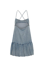 Tencel Bubble Hem Mini Slip Dress Washed Blue