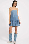 Tencel Bubble Hem Mini Slip Dress Washed Blue