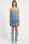 Tencel Bubble Hem Mini Slip Dress Washed Blue