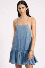Tencel Bubble Hem Mini Slip Dress Washed Blue