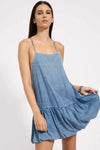 Tencel Bubble Hem Mini Slip Dress Washed Blue