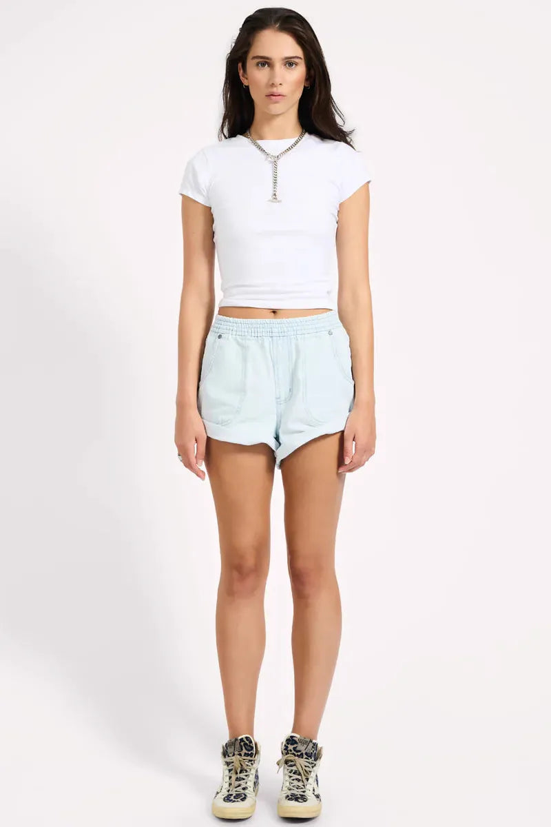 Hunters Mid Waist Boyfriend Elasticated Denim Shorts Xanthe