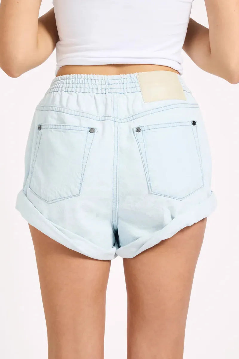 Hunters Mid Waist Boyfriend Elasticated Denim Shorts Xanthe