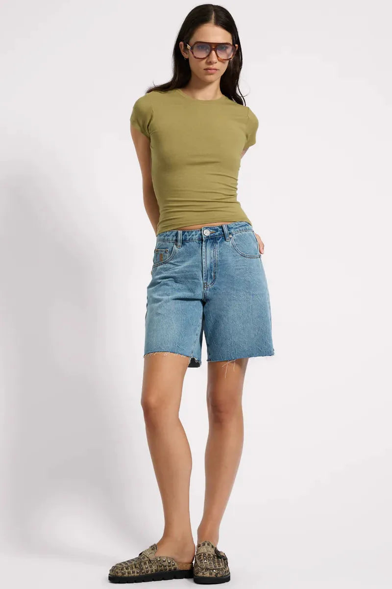 Jacksons Mid Waist Wide Leg Denim Shorts Blue Crush