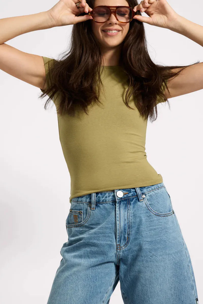 Jacksons Mid Waist Wide Leg Denim Shorts Blue Crush
