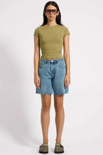Jacksons Mid Waist Wide Leg Denim Shorts Blue Crush