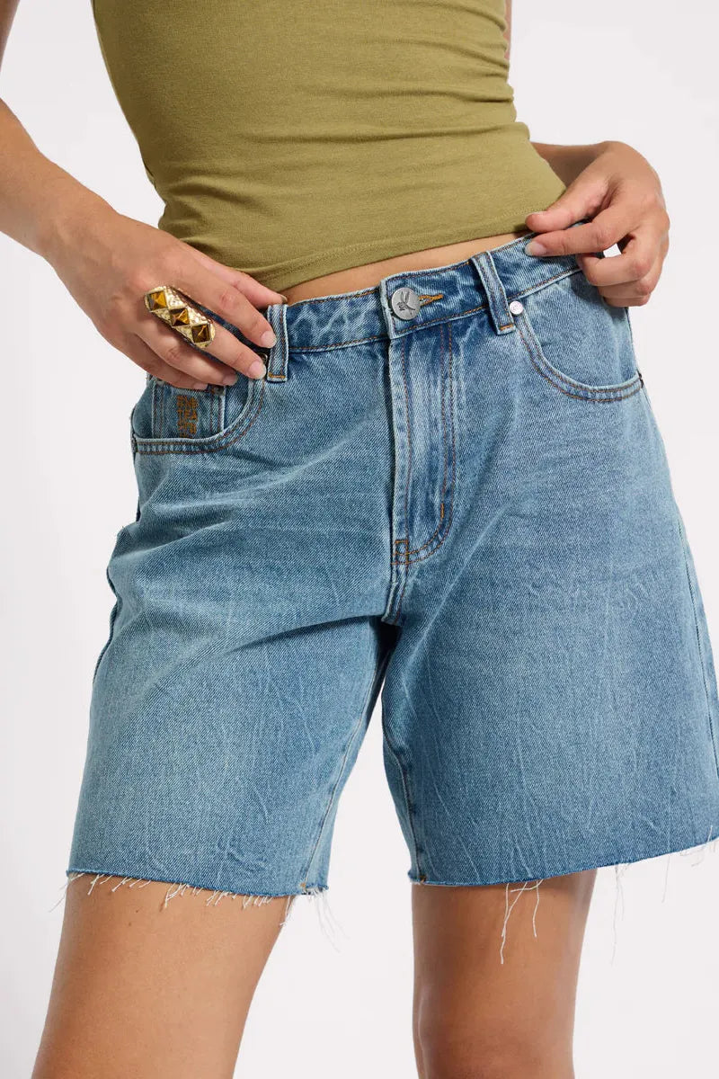 Jacksons Mid Waist Wide Leg Denim Shorts Blue Crush