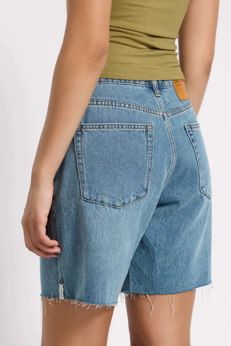 Jacksons Mid Waist Wide Leg Denim Shorts Blue Crush