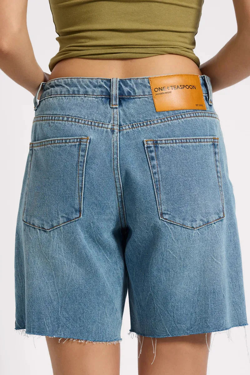 Jacksons Mid Waist Wide Leg Denim Shorts Blue Crush