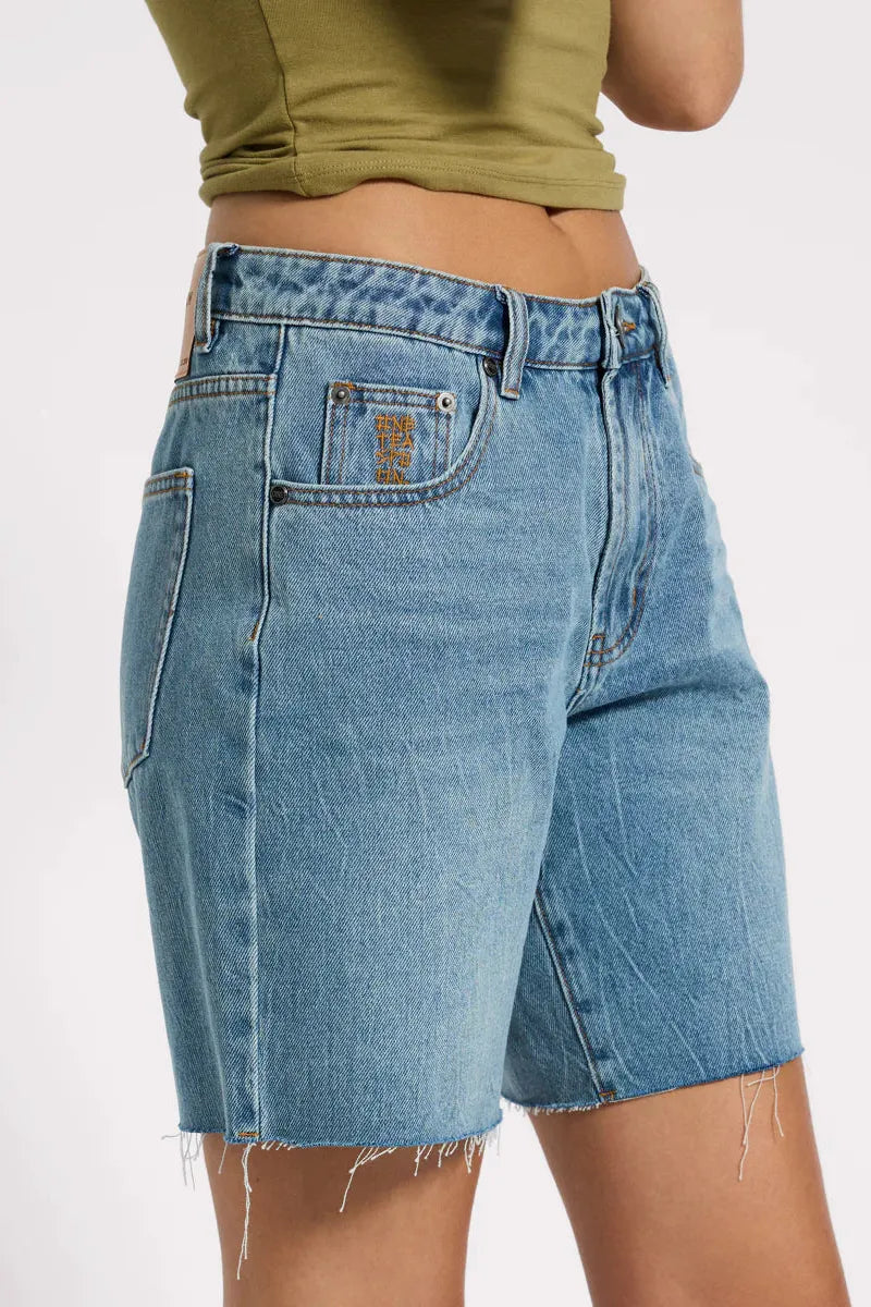 Jacksons Mid Waist Wide Leg Denim Shorts Blue Crush