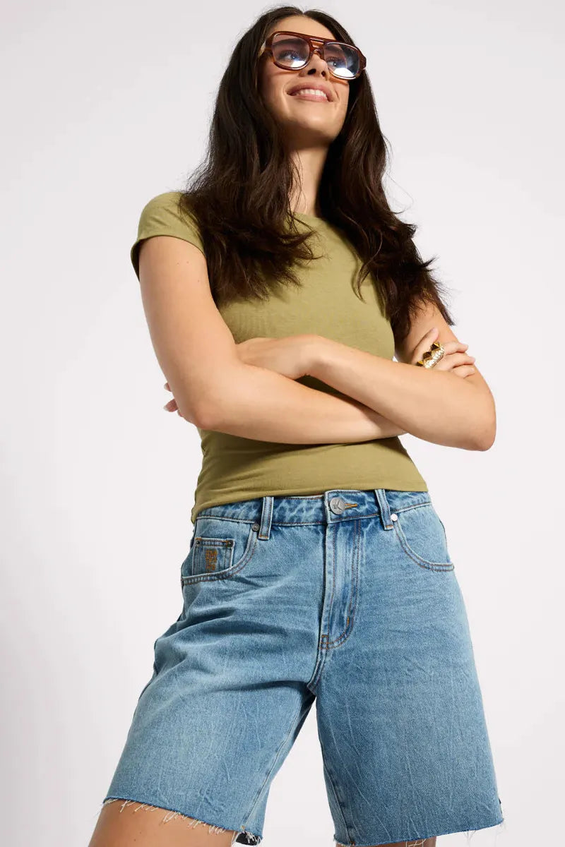 Jacksons Mid Waist Wide Leg Denim Shorts Blue Crush