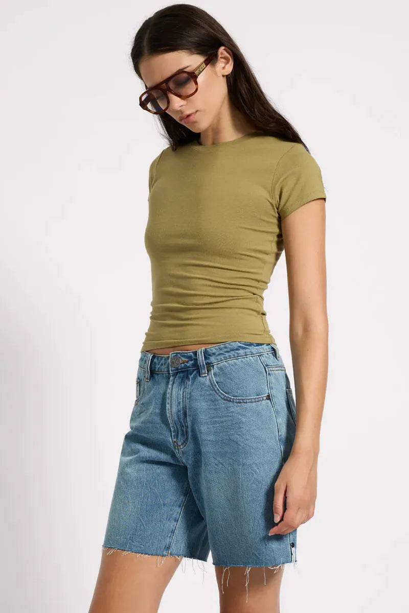 Jacksons Mid Waist Wide Leg Denim Shorts Blue Crush