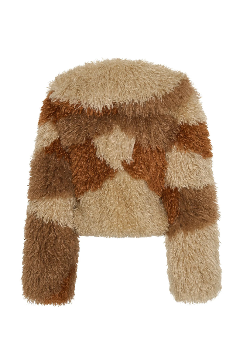 Mongolian Cropped Faux Fur Jacket Tan