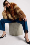 Mongolian Cropped Faux Fur Jacket Tan