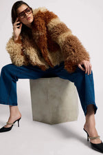 Mongolian Cropped Faux Fur Jacket Tan