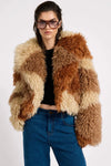 Mongolian Cropped Faux Fur Jacket Tan