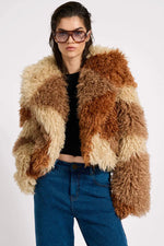 Mongolian Cropped Faux Fur Jacket Tan